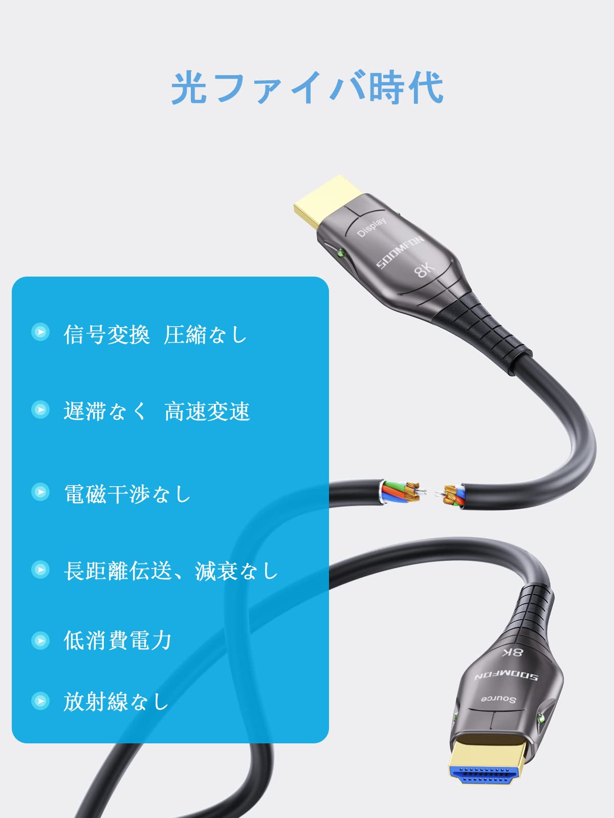 Amazon | 8K 光ファイバー HDMI ケーブル10m - SOOMFON HDMI 2.1
